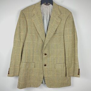 PAUL STUART Wool Mens 41 Tall Blazer Coat Jacket Gold Brown Plaid Houndstooth